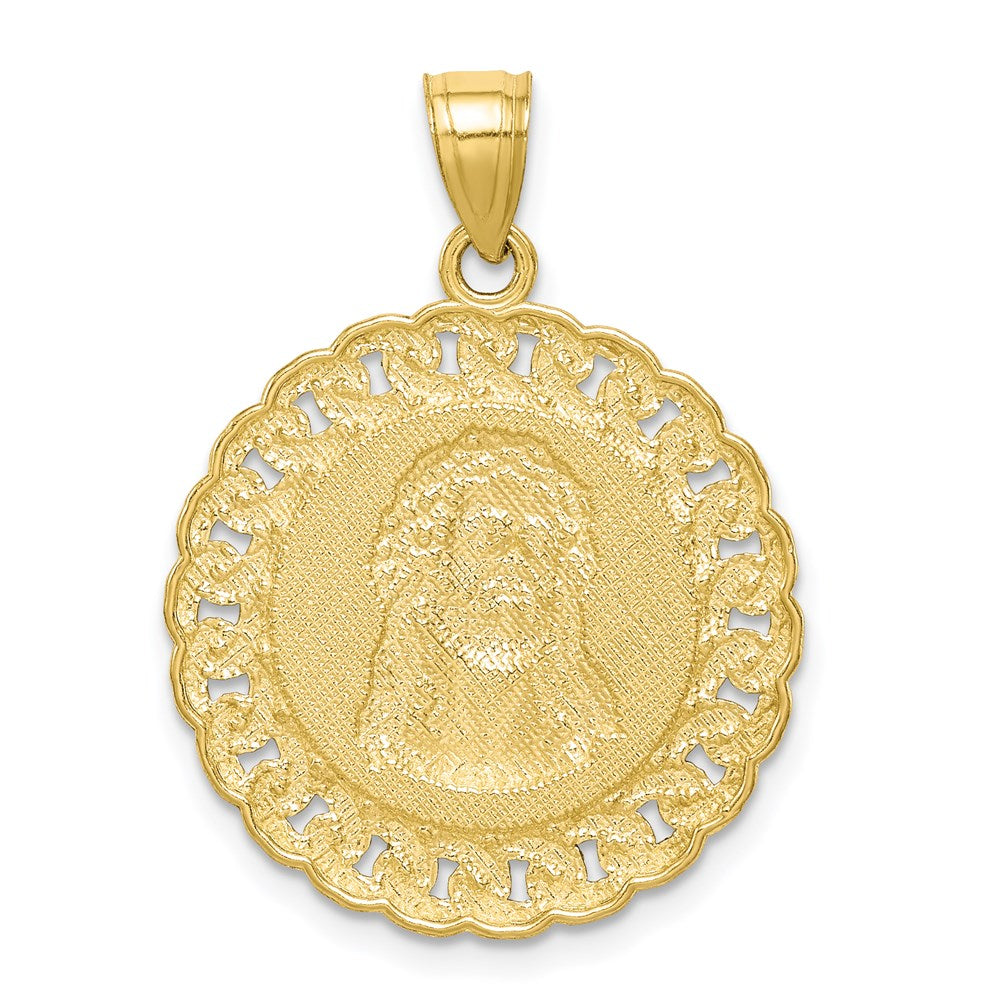 Million Charms 10K Yellow Gold Themed Diamond-Cut With Rhodium-plated Jesus Face Pendant