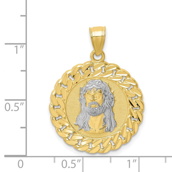 Million Charms 10K Yellow Gold Themed Diamond-Cut With Rhodium-plated Jesus Face Pendant