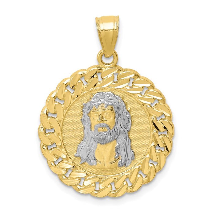 Million Charms 10K Yellow Gold Themed Diamond-Cut With Rhodium-plated Jesus Face Pendant