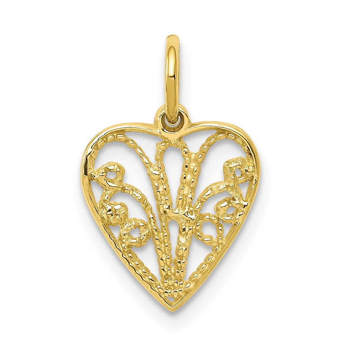 Million Charms 10K Yellow Gold Themed Polished 3-D Woven Heart Pendant