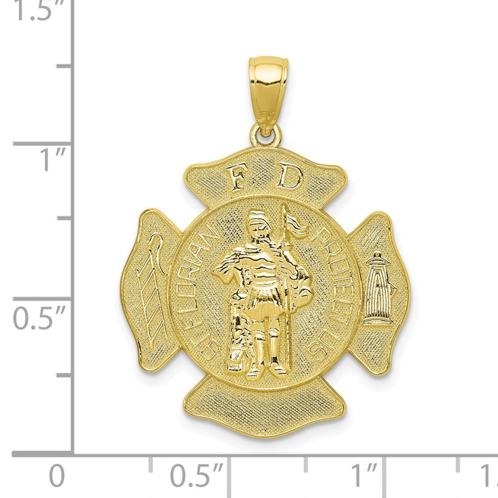 Million Charms 10K Yellow Gold Themed Religious Saint Florian Protect Us/Fire Dept. Pendant