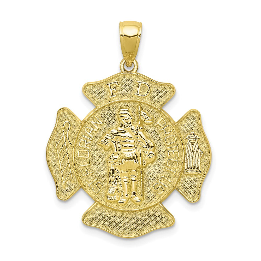 Million Charms 10K Yellow Gold Themed Religious Saint Florian Protect Us/Fire Dept. Pendant