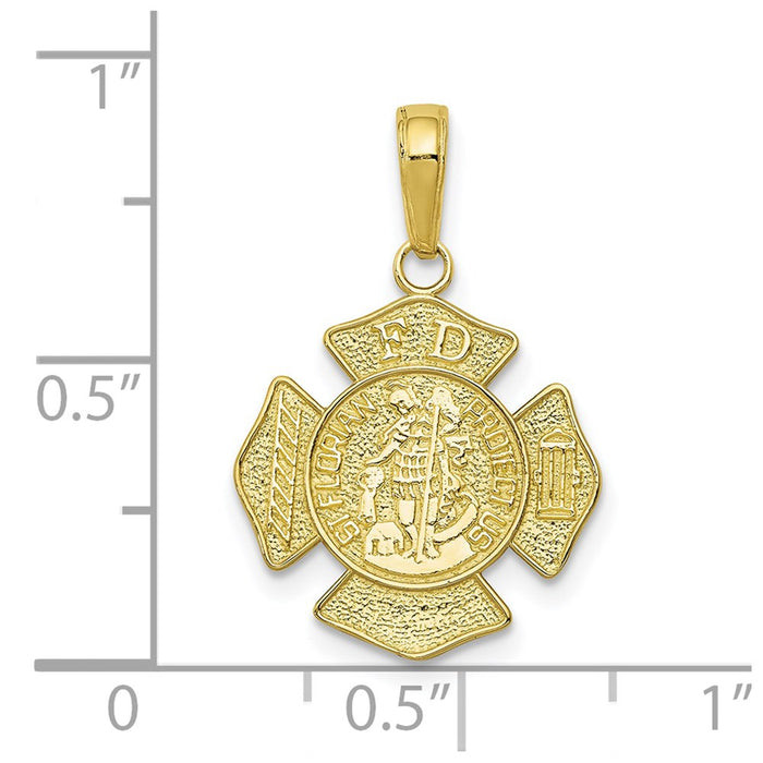 Million Charms 10K Yellow Gold Themed Religious Saint Florian Protect Us/Fire Dept. Pendant