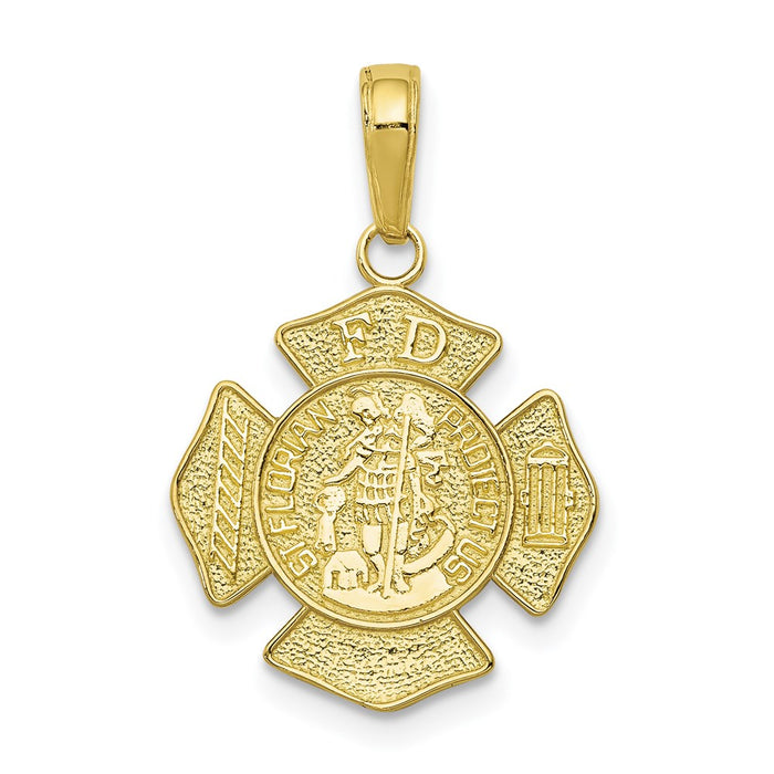 Million Charms 10K Yellow Gold Themed Religious Saint Florian Protect Us/Fire Dept. Pendant