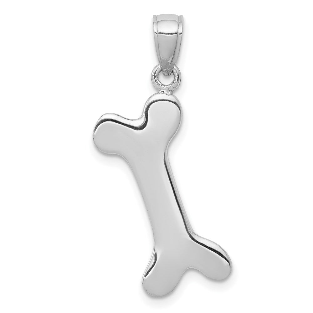 Million Charms 10K White Gold Themed 3-D Dog Bone Pendant