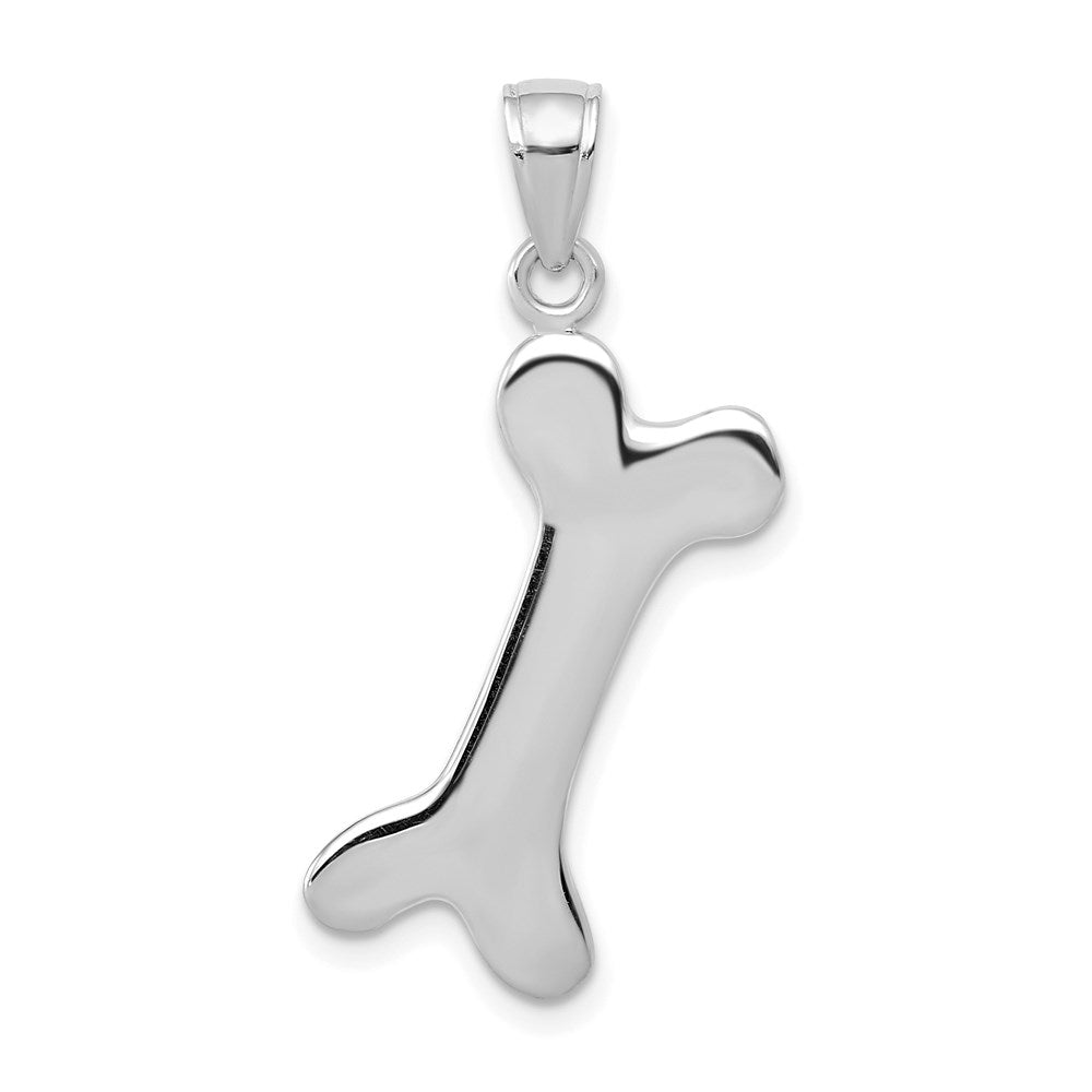 Million Charms 10K White Gold Themed 3-D Dog Bone Pendant