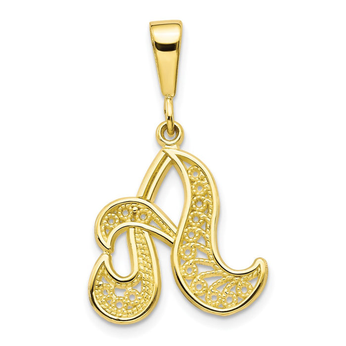 Million Charms 10K Yellow Gold Themed Script Alphabet Letter Initial A Charm