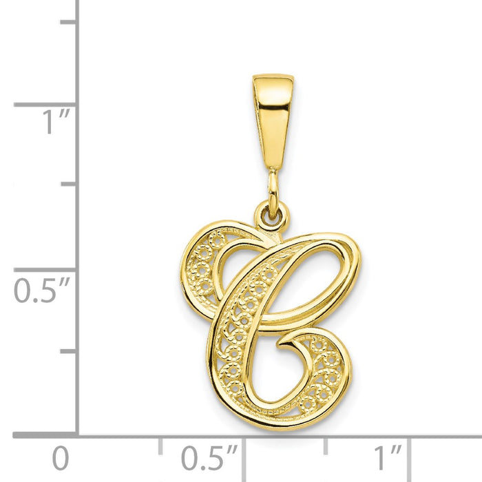 Million Charms 10K Yellow Gold Themed Script Alphabet Letter Initial C Charm