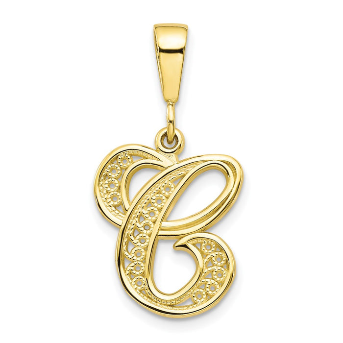 Million Charms 10K Yellow Gold Themed Script Alphabet Letter Initial C Charm