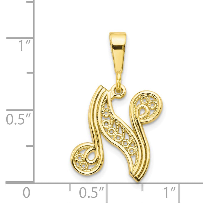 Million Charms 10K Yellow Gold Themed Alphabet Letter Initial N Charm