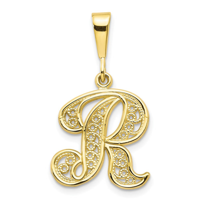 Million Charms 10K Yellow Gold Themed Alphabet Letter Initial R Charm