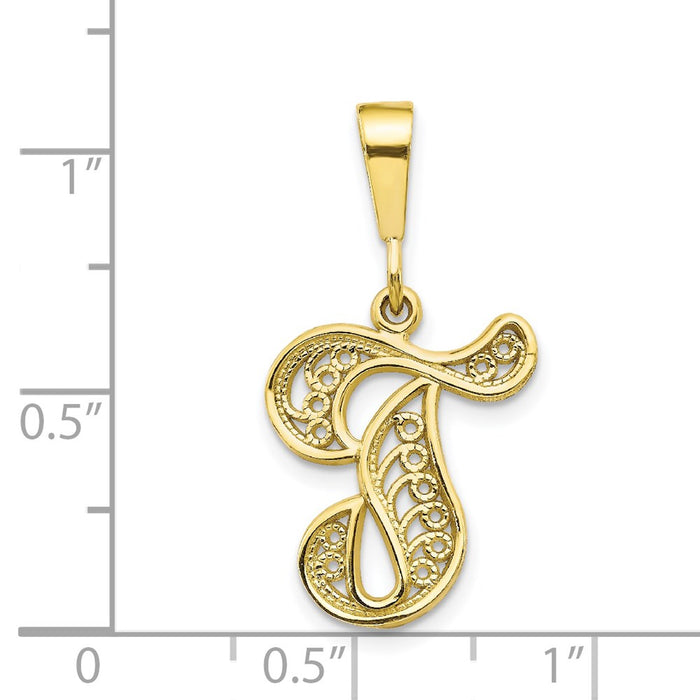 Million Charms 10K Yellow Gold Themed Alphabet Letter Initial T Charm