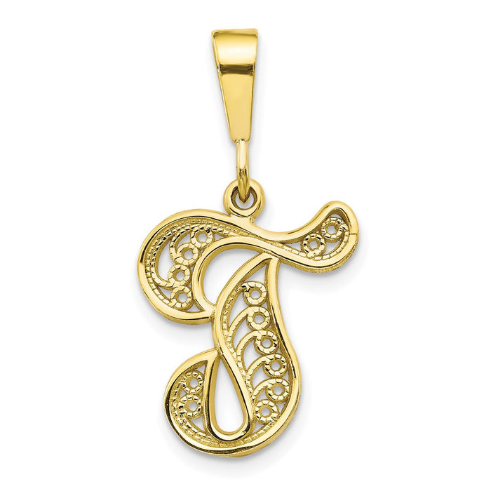 Million Charms 10K Yellow Gold Themed Alphabet Letter Initial T Charm