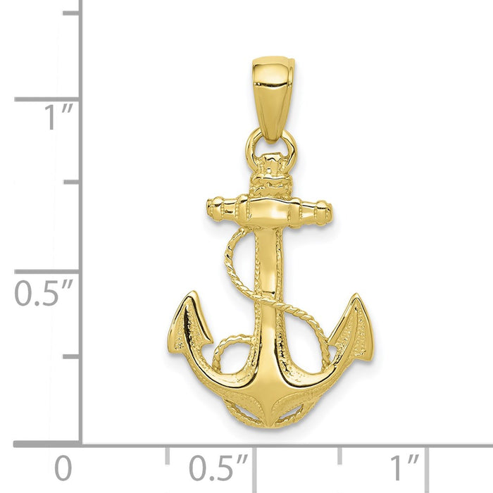 Million Charms 10K Yellow Gold Themed Solid Polished Nautical Anchor Pendant