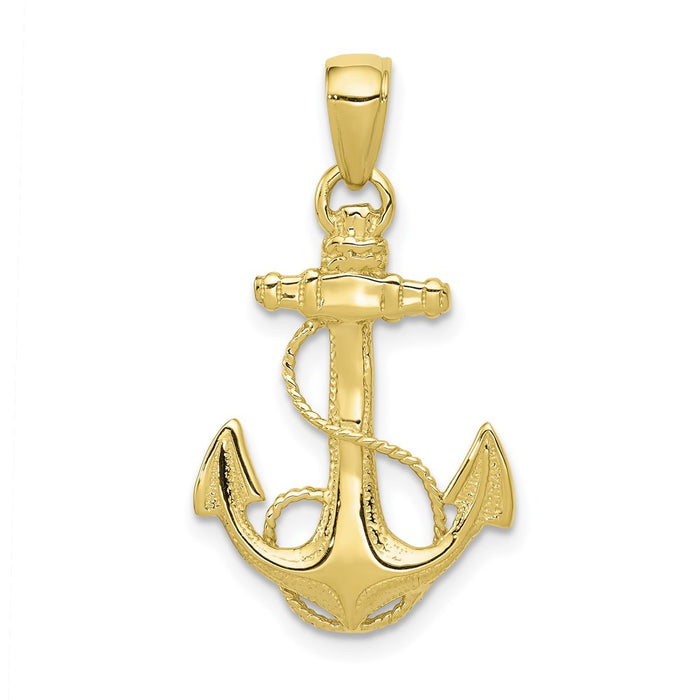 Million Charms 10K Yellow Gold Themed Solid Polished Nautical Anchor Pendant