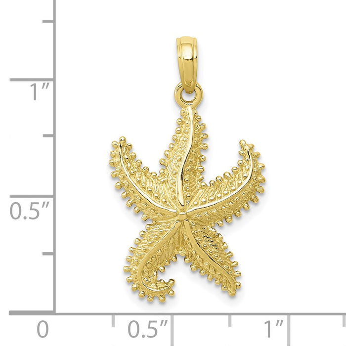 Million Charms 10K Yellow Gold Themed Polished Open-Backed Nautical Starfish Pendant
