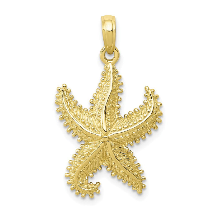 Million Charms 10K Yellow Gold Themed Polished Open-Backed Nautical Starfish Pendant