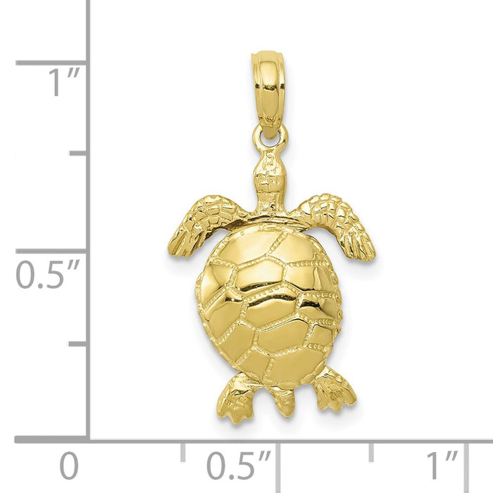 Million Charms 10K Yellow Gold Themed 3-D Moveable Turtle Pendant