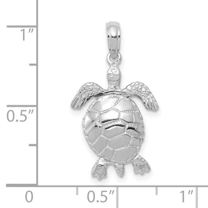 Million Charms 10K White Gold Themed 3-D Moveable Turtle Pendant