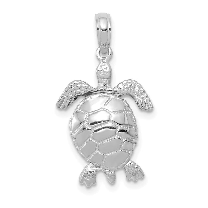 Million Charms 10K White Gold Themed 3-D Moveable Turtle Pendant