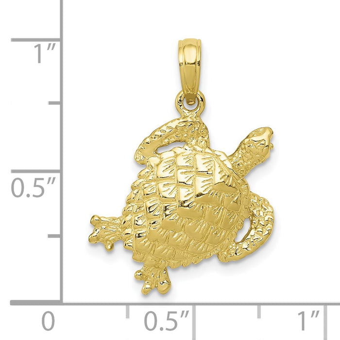 Million Charms 10K Yellow Gold Themed Solid Polished Open-Backed Turtle Pendant