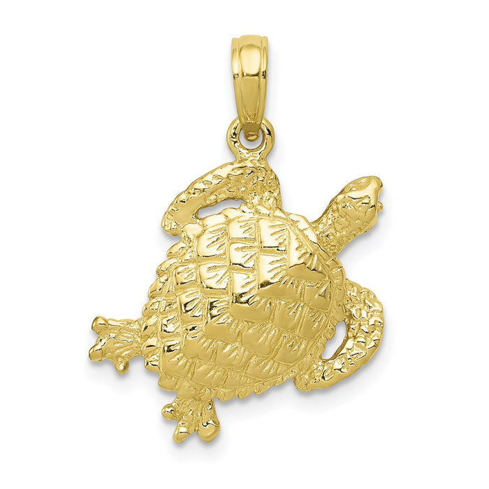 Million Charms 10K Yellow Gold Themed Solid Polished Open-Backed Turtle Pendant
