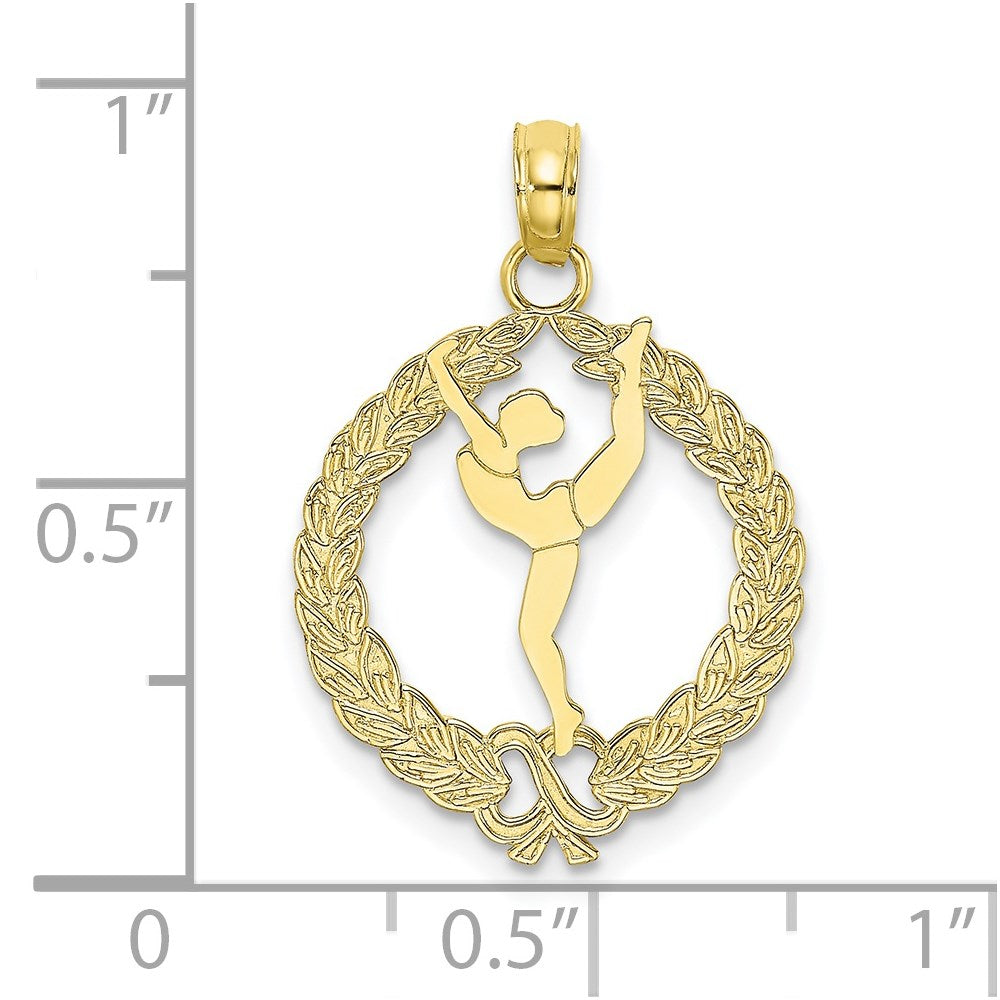 Million Charms 10K Yellow Gold Themed Solid Polished Framed Gymnast Pendant