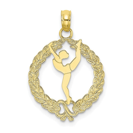 Million Charms 10K Yellow Gold Themed Solid Polished Framed Gymnast Pendant