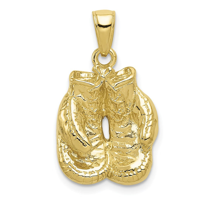 Million Charms 10K Yellow Gold Themed Solid Polished Open-Backed Sports Boxing Gloves Pendant
