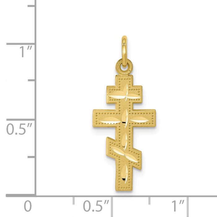 Million Charms 10K Yellow Gold Themed Solid Flat-Backed Eastern Orthodox Relgious Cross Pendant