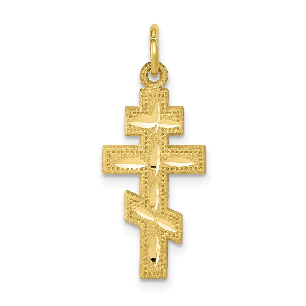 Million Charms 10K Yellow Gold Themed Solid Flat-Backed Eastern Orthodox Relgious Cross Pendant