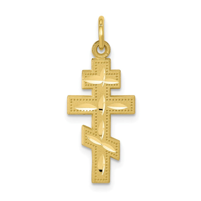 Million Charms 10K Yellow Gold Themed Solid Flat-Backed Eastern Orthodox Relgious Cross Pendant