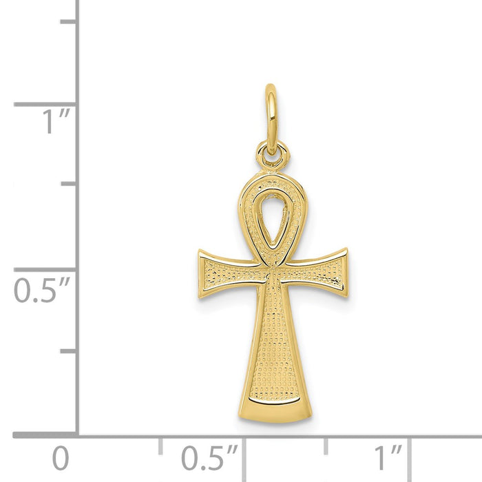 Million Charms 10K Yellow Gold Themed Solid Flat-Backed Ankh/Egyptian Relgious Cross Pendant