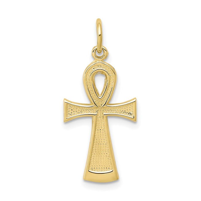 Million Charms 10K Yellow Gold Themed Solid Flat-Backed Ankh/Egyptian Relgious Cross Pendant