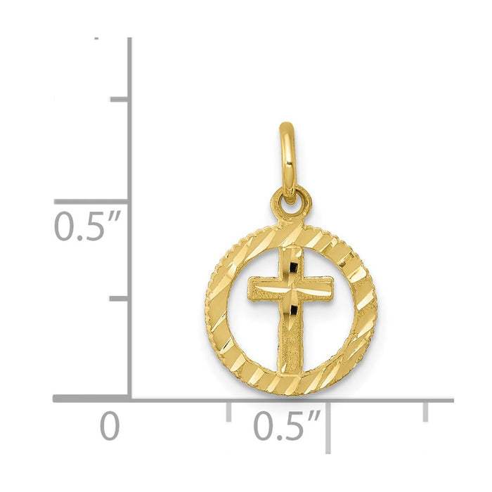 Million Charms 10K Yellow Gold Themed Solid Flat-Backed Relgious Cross In Circle For Eternal Life Charm