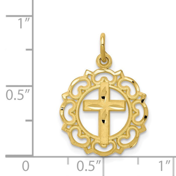 Million Charms 10K Yellow Gold Themed Relgious Cross In Frame Charm