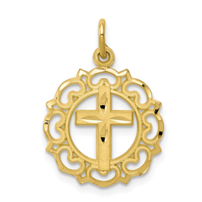 Million Charms 10K Yellow Gold Themed Relgious Cross In Frame Charm