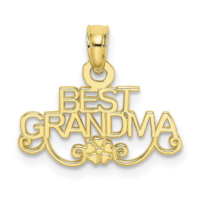 Million Charms 10K Yellow Gold Themed Best Grandma With Flower Pendant