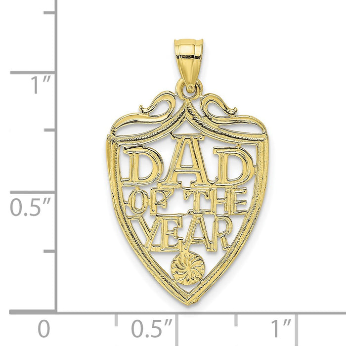 Million Charms 10K Yellow Gold Themed Dad Of The Year Plaque Pendant