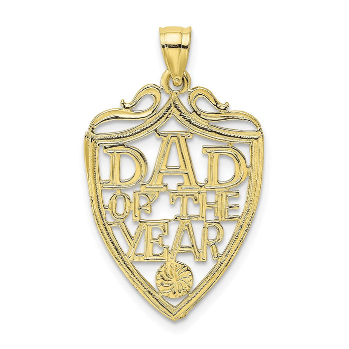 Million Charms 10K Yellow Gold Themed Dad Of The Year Plaque Pendant