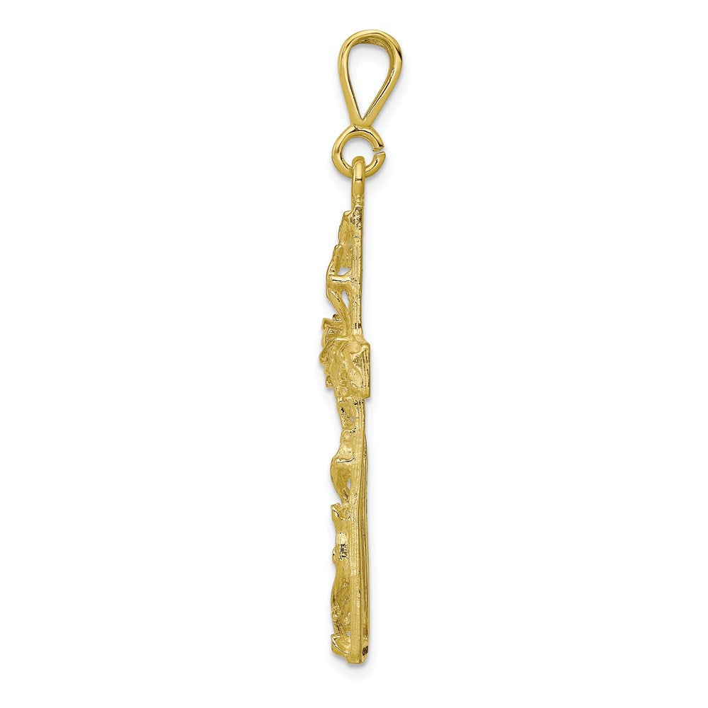 Million Charms 10K Yellow Gold Themed Satin Polished Antiqued Relgious Cross Pendant