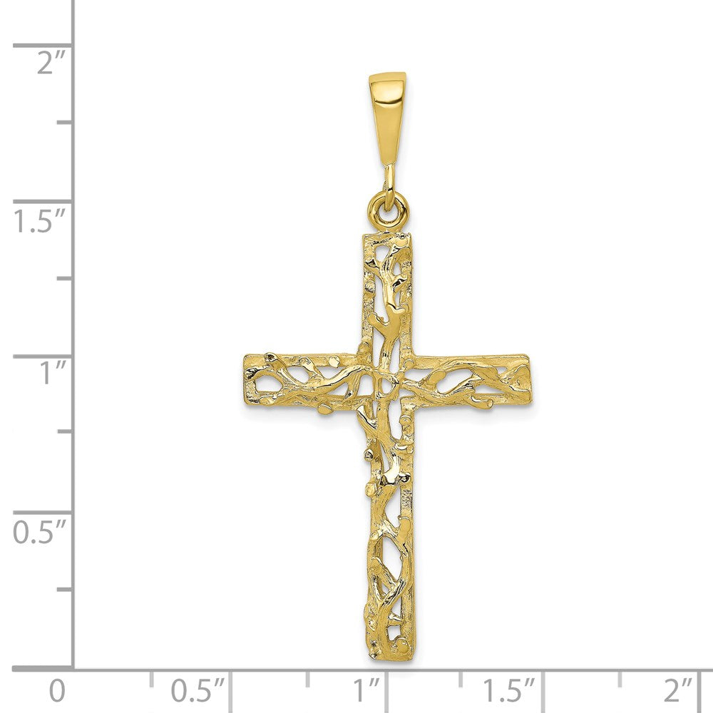 Million Charms 10K Yellow Gold Themed Satin Polished Antiqued Relgious Cross Pendant