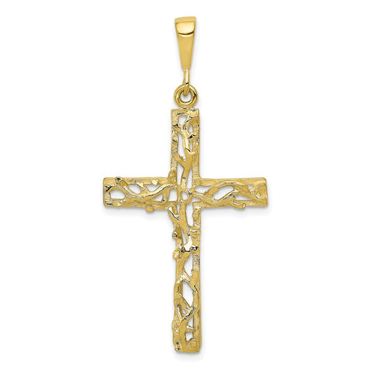 Million Charms 10K Yellow Gold Themed Satin Polished Antiqued Relgious Cross Pendant
