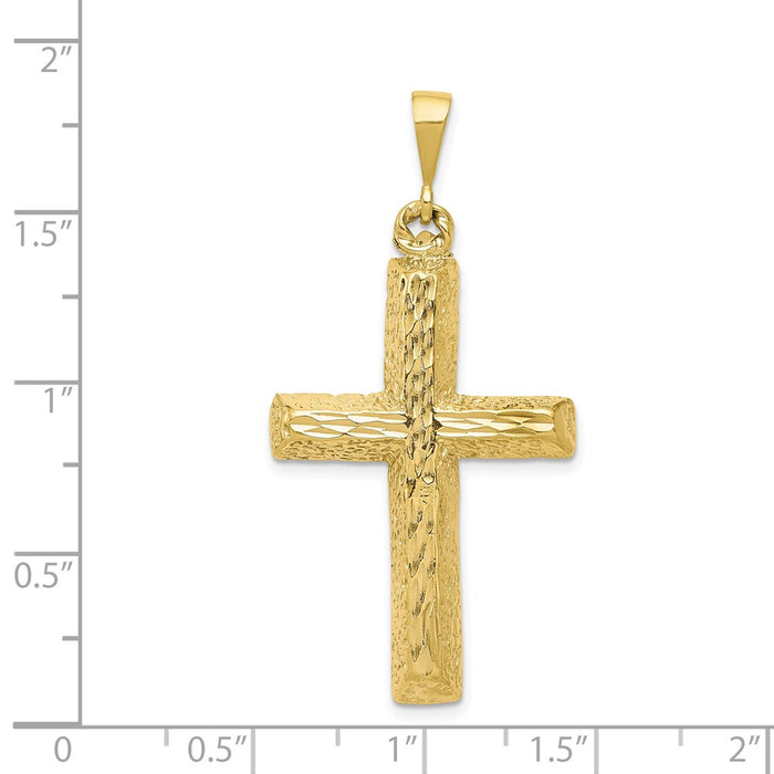 Million Charms 10K Yellow Gold Themed Diamond-Cut Relgious Cross Pendant