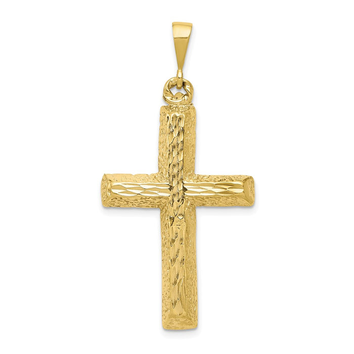 Million Charms 10K Yellow Gold Themed Diamond-Cut Relgious Cross Pendant