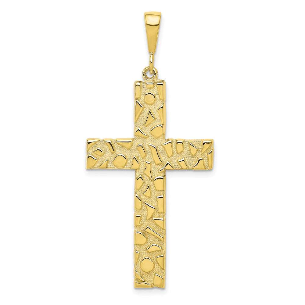 Million Charms 10K Yellow Gold Themed Polished Nugget Relgious Cross Pendant