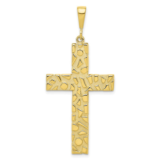 Million Charms 10K Yellow Gold Themed Polished Nugget Relgious Cross Pendant