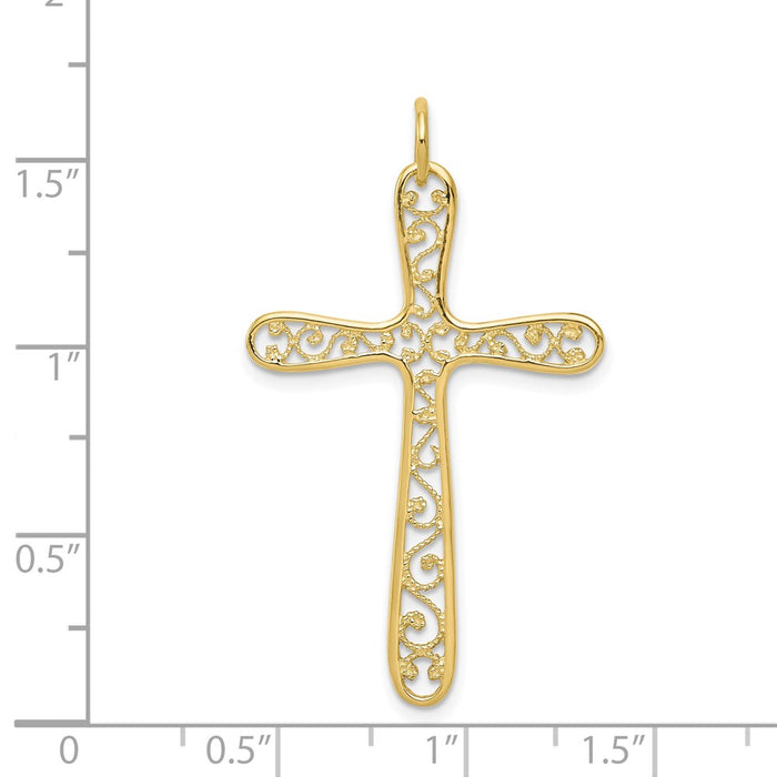 Million Charms 10K Yellow Gold Themed Polished Filigree Relgious Cross Pendant