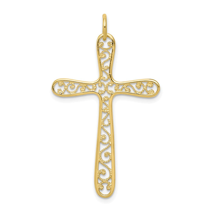 Million Charms 10K Yellow Gold Themed Polished Filigree Relgious Cross Pendant