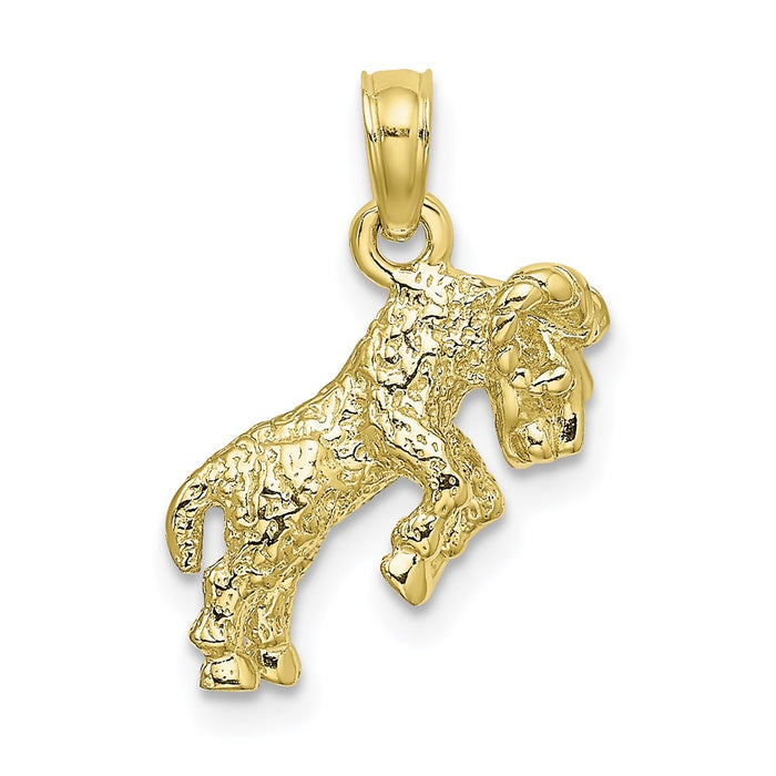 Million Charms 10K Yellow Gold Themed 3-D Aries Zodiac Pendant